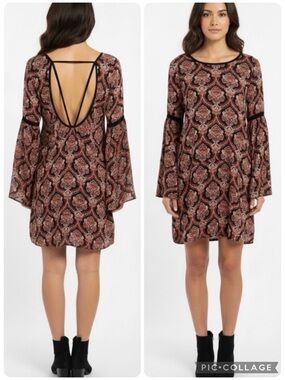 Lovemarks Coral Paisley Strappy Backless Mini Sheath Dress NWT M Boho